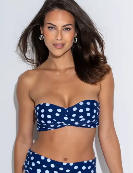 Pour Moi Santa Monica Polka Dot Print Non Wired Strapless Bandeau Top Navy Mix
