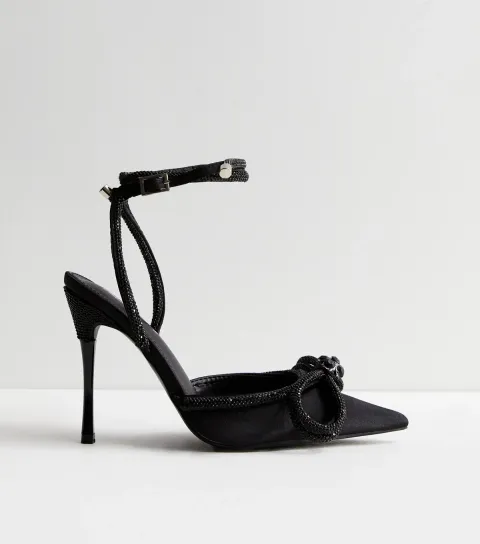 Women's Black Diamanté Stiletto Heel Court Shoes