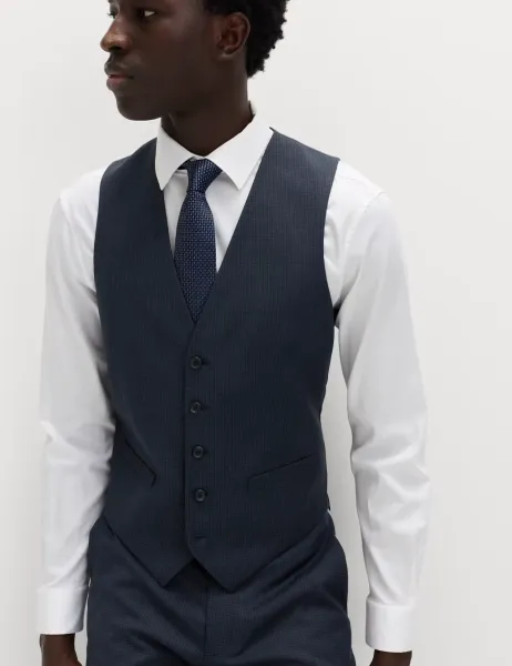 Marks & Spencer Checked Stretch Waistcoat Navy