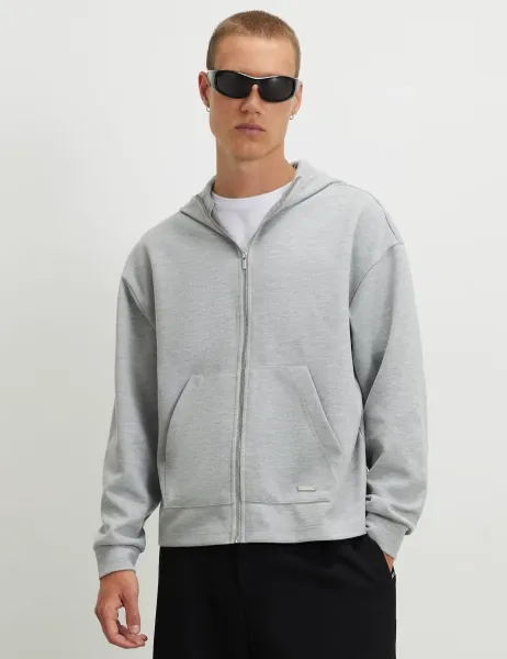 River Island Relaxed Zip Up Hoodie Grey Marl