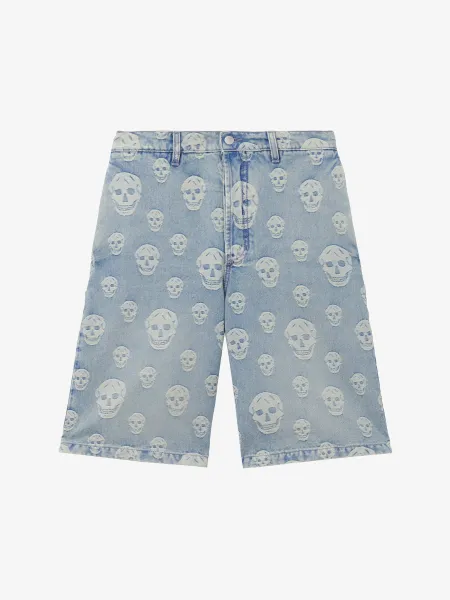Skull Jacquard Denim Shorts