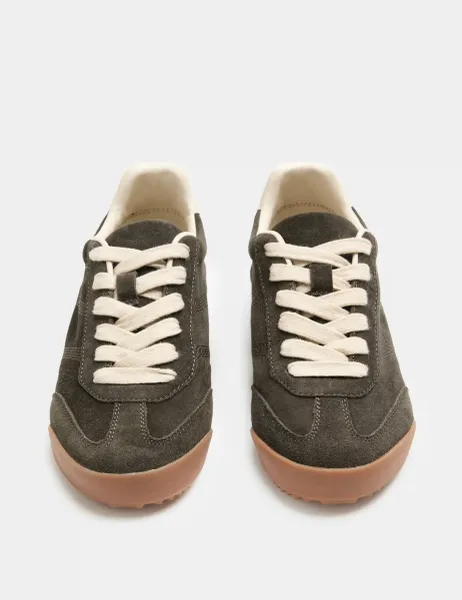 Marks & Spencer Suede Slim Lace Up Trainers Grey
