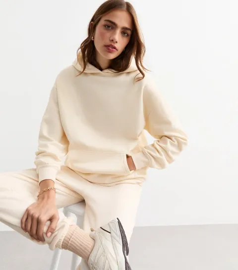 Women's Off White Cotton Blend Hoodie