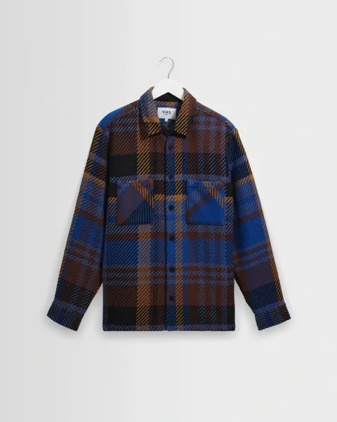 Wax London Whiting - Blue and Brown Bold Check Overshirt