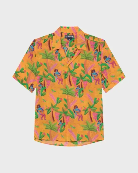 Vilebrequin Men Viscose Habutai Bowling Shirt Tropicalia