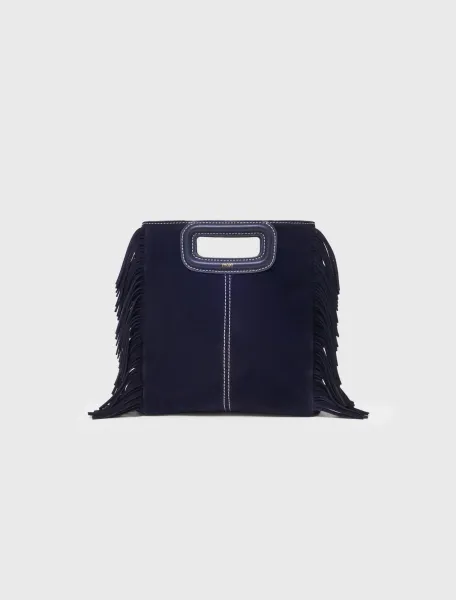 Topstitched suede M bag