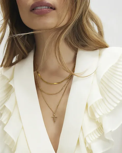 River Island Cross Multirow Necklace