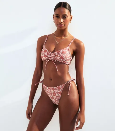 Women's Pink Starfish Print Tie Side Bikini Bottoms