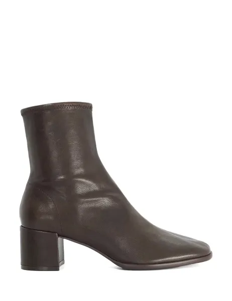 Dune London Leather Block Heel Ankle Boots Brown
