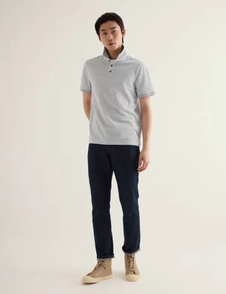 Seasalt Cornwall Pure Cotton Pique Striped Polo Shirt Grey Mix