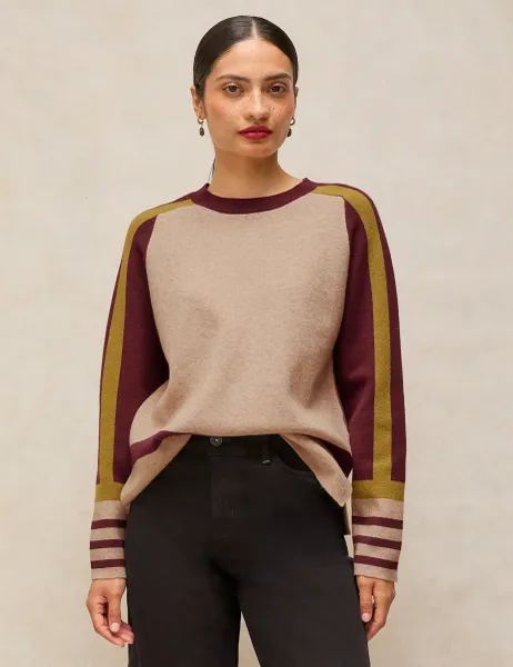 Colour Block Striped Sleeve Jumper Natural Mix