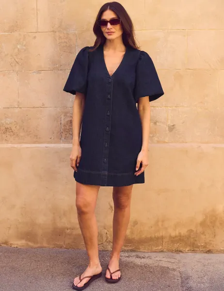 RO&ZO Denim Mini Shift Dress Blue Denim