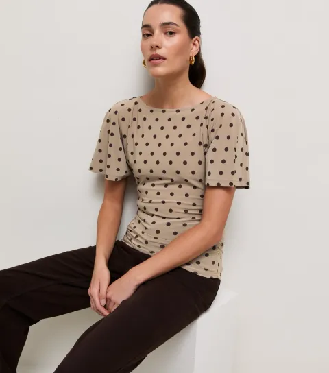 New Look Women's Brown Jersey Polka Dot Batwing Corset Top