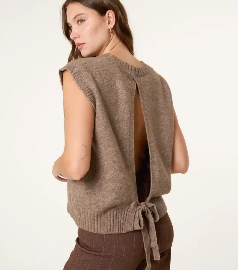 Women's Brown Round Neck Vest Top