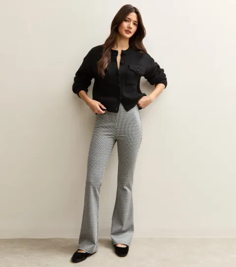 Women's Black Dogtooth Check Flared Trousers