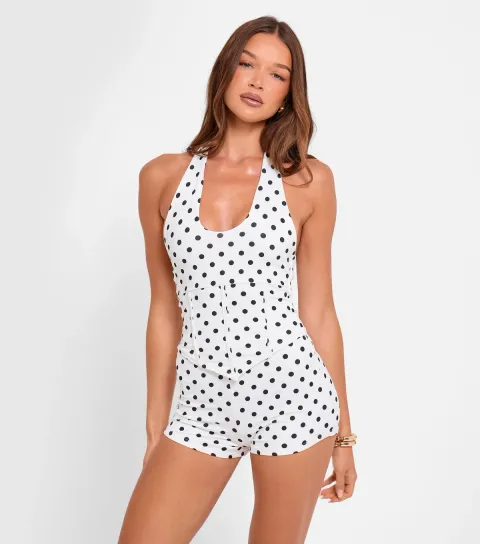 Women's White Polka Dot Corset Top