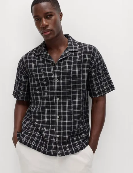 Marks & Spencer Regular Fit Pure Cotton Short Sleeve Shirt Dark Pewter
