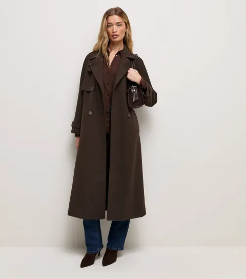New Look Women's Tall Dark Brown Funnel Neck Longline Coat