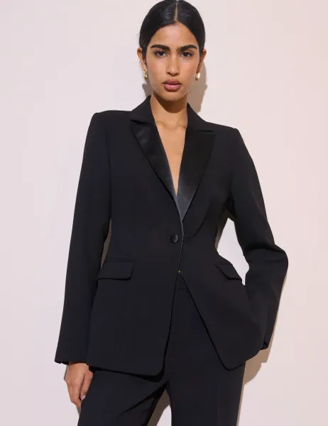 Nobody's Child Satin Look Tailored Tuxedo Blazer