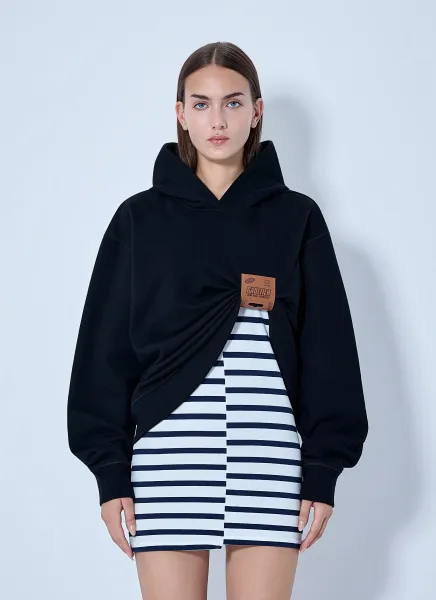Jean Paul Gaultier Cotton Fleece Hoodie With Leather Tag Detail