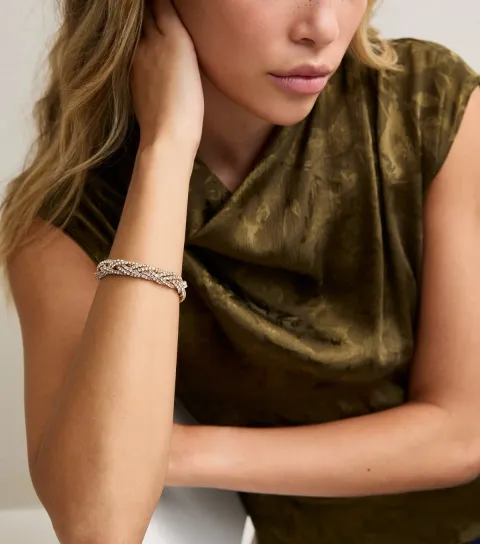 New Look Gold Tone Plaited Diamante Bracelet