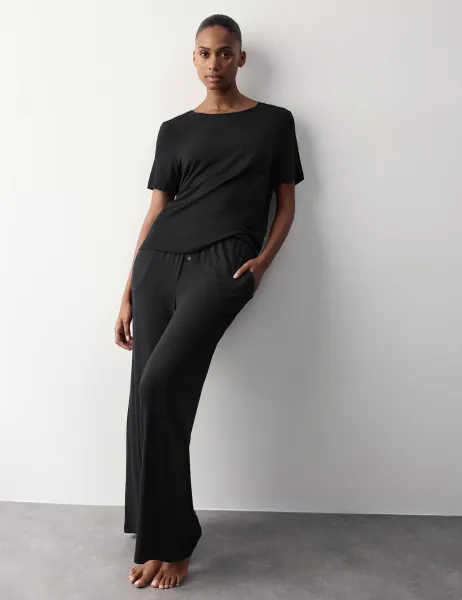 Autograph Modal Rich Wide Leg Pyjama Bottoms Black