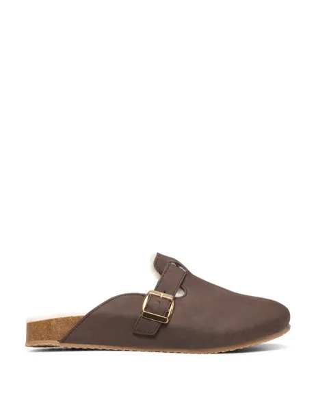 Clarks Faux Fur Lined Clog Slippers Brown