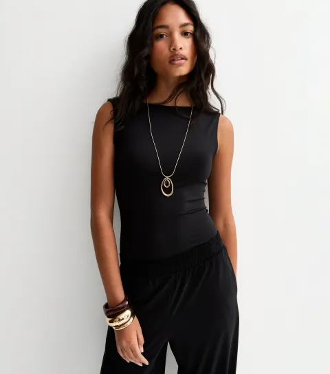Women's Black Slinky Jersey Scoop Back Sleeveless Body