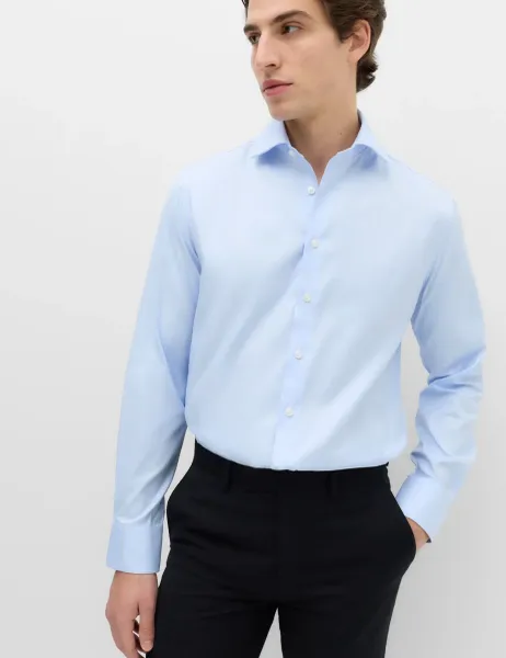 M&S SARTORIAL Slim Fit Luxury Cotton Twill Shirt Blue