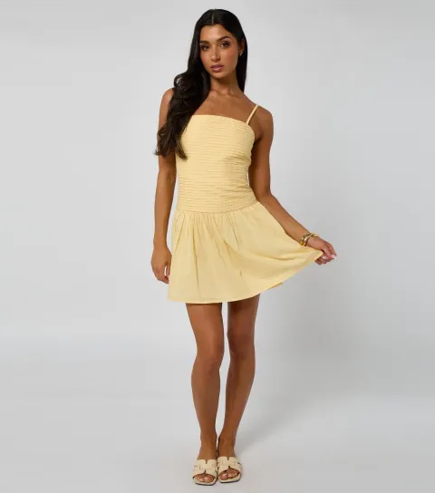 Urban Bliss Women's Light Yellow Pleated Mini Strappy Dress