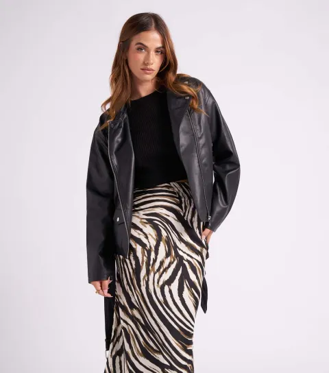 Women's Black Oversized Biker Jacket
