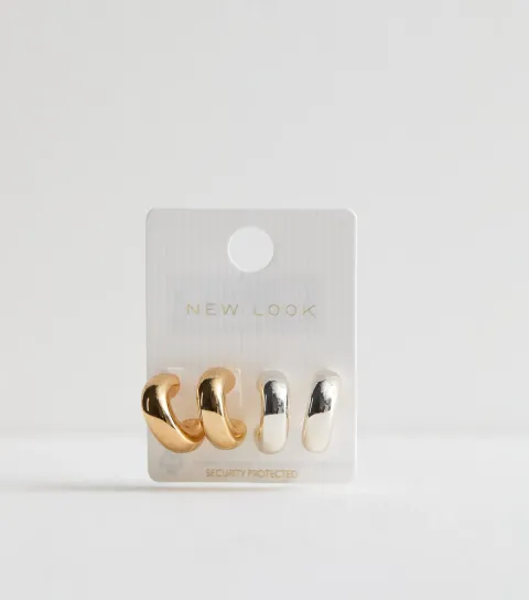 New Look 2 Pack of Gold and Silver Tone Hoop Earrings
