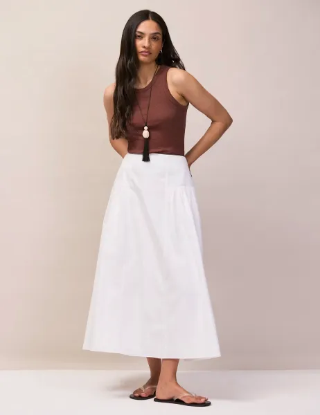 RO&ZO Pure Cotton Midi A-Line Skirt White