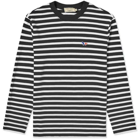 Maison Kitsuné Long Sleeve Tricolour Fox Stripe Tee