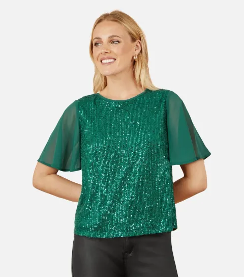 Women's Green Sequin Top