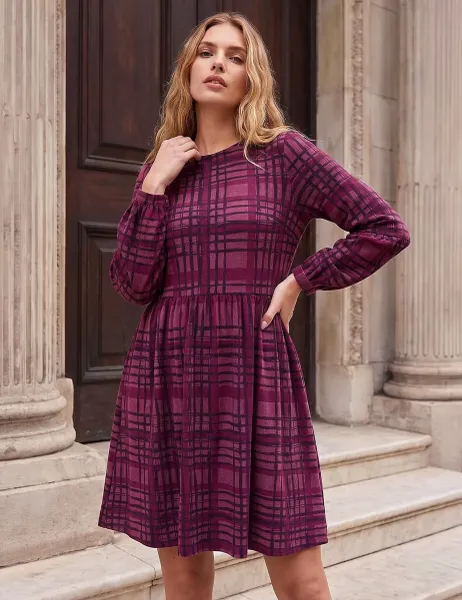 Roman Checked Print Stretch Knee Length Dress