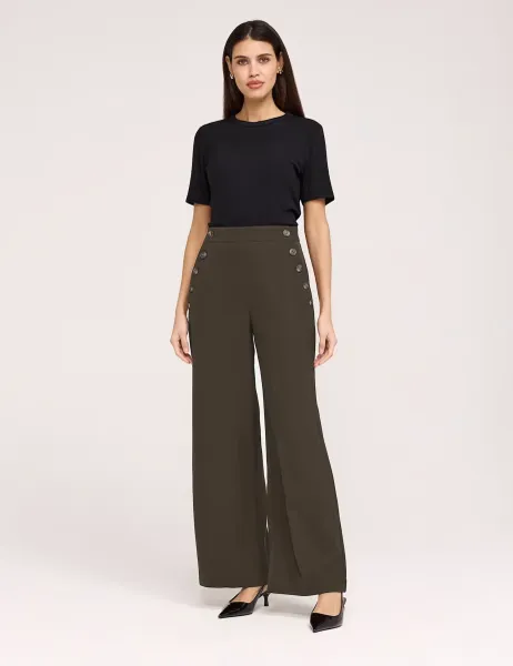 Twill Wide Leg Trousers Brown