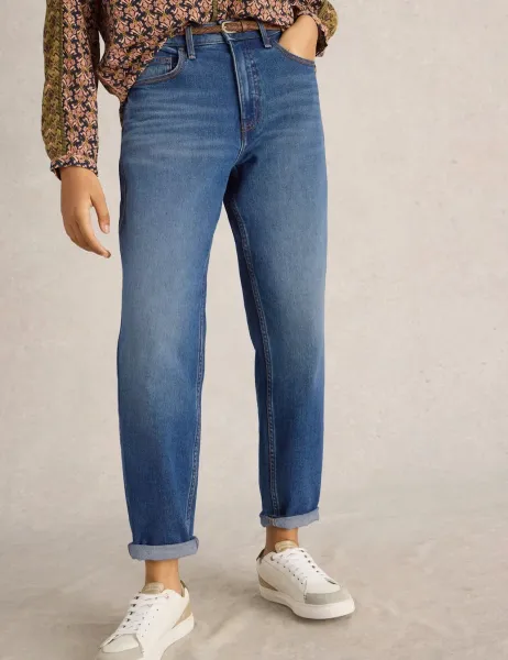 White Stuff Freya Mid Rise Straight Leg Jeans Med Blue Denim