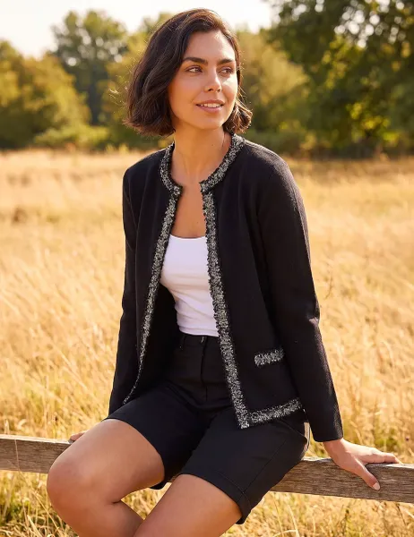 Roman Tweed Detail Cardigan Black Mix