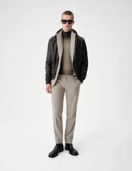 Autograph Leather Shearling Collar Bomber Jacket Bitter Chocolate
