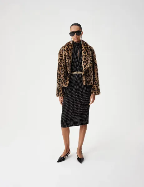 Marks & Spencer Faux Fur Leopard Print Cropped Jacket Brown Mix