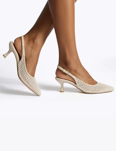 Kurt Geiger Tilly Kitten Heel Slingback Court Shoes Cream