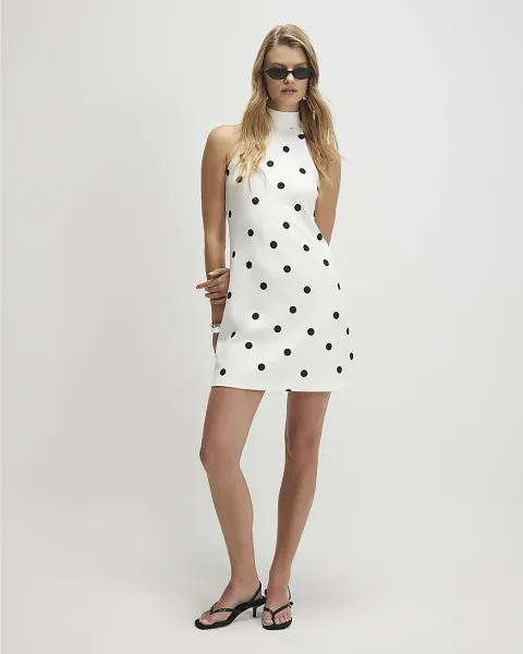 River Island Premium Polka Dot Halter Mini Dress