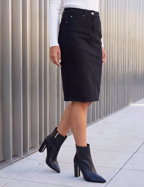 Roman Denim Stretch A-Line Skirt Black