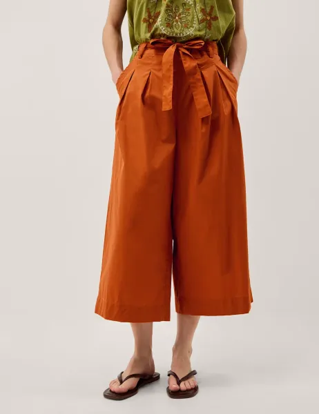 Monsoon Pure Cotton Wide Leg Cropped Trousers Brown