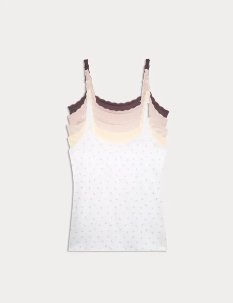 Marks & Spencer 5 Pack Cotton Rich Lace Trim Vests Pink Mix
