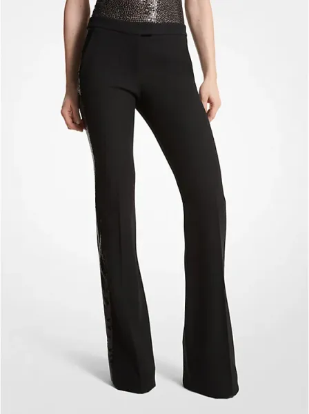 Michael Kors Haylee Hand-Embellished Sequin Double Crepe Sablé Trousers