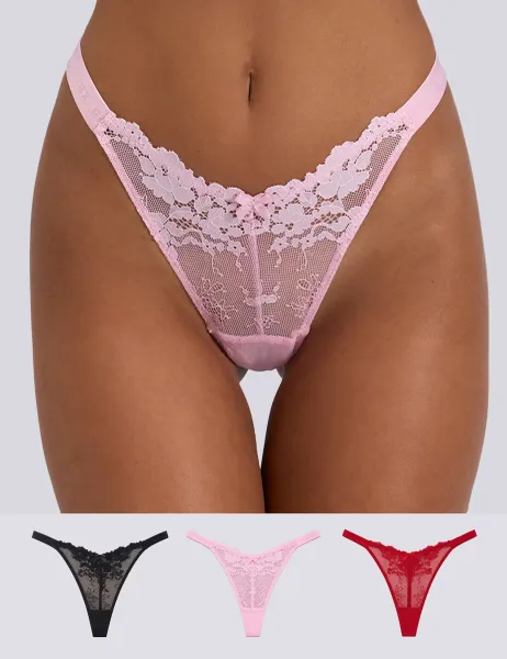 Boux Avenue 3 Pack Fran Lace Thongs Black Mix