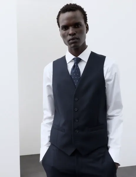 Autograph Tailored Fit Pure Merino Wool Waistcoat Navy