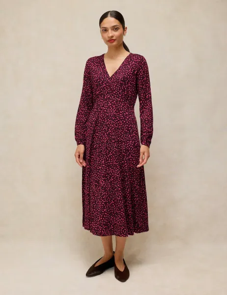 Megan Cotton Blend Jersey Printed Midi Tea Dress Pink Mix